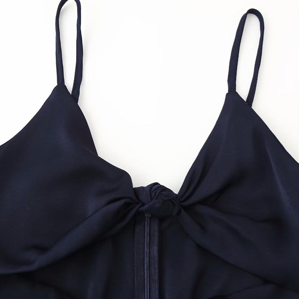 2025 Spring/Summer Women's Slim Twist Cutout Spaghetti Strap V-Neck Dress