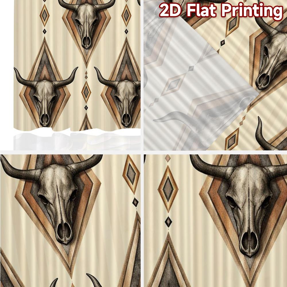 2D FLAT PRINTING 2pcs Curtains (Without Rod) Cow Skull Repeated Design Modern Curtain Modern Versatile Fabric Curtains Eid