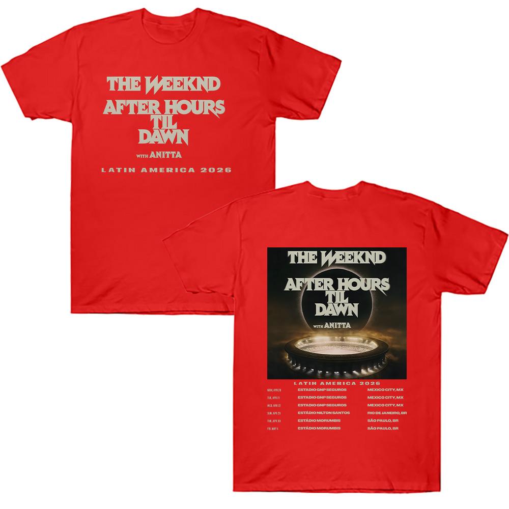Латинская Америка 2026 Тур TheWeeknd Футболка Графическая Хлопковые Футболки Винтажные 90-е Хип-Хоп Готическая Футболка Повседневная Унисекс Свободная Футболка