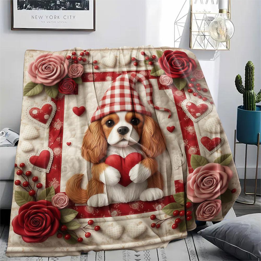 1Pc Quilteddogs Print Flannel Blanket, High quality Comfortable for All Seasons, Home Decor, Warmth and Comfort, Perfect for Christmas Gifts