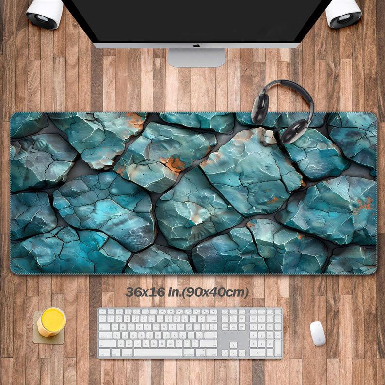 Turquoise Stone Textured Surface Gaming Mouse Pad Xxl Waterproof Desktop Mouse Pad Extra Wide Bold With NonSlip Rubber Base