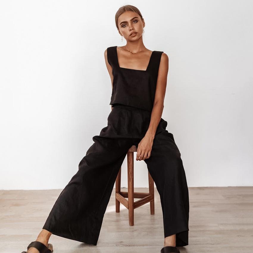 1116 Summer New French Loose Casual Wide Leg Pants Square Neck Vest Women's Casual Cotton and Linen Suit
