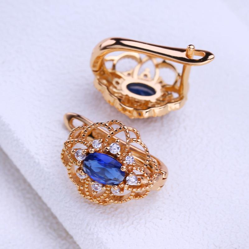LSOOYH Clip Earrings Rose Gold Color Fashion Earring For Women Geometry Flower Blue Cubic Zirconia Stud Earrings Jewelry