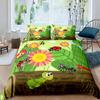 Natural Bedding Set 3pcs for Boys Girls Cartoon Wildlife Animal Flower Print Comforter Cover Green Microfiber Duvet Cover Set