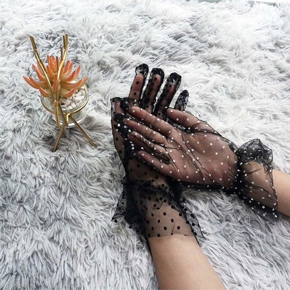 Elegant Stretchy Driving Cycling Sheers Polka Dot Gloves Korean Style Lace Gloves Women Lace Gloves