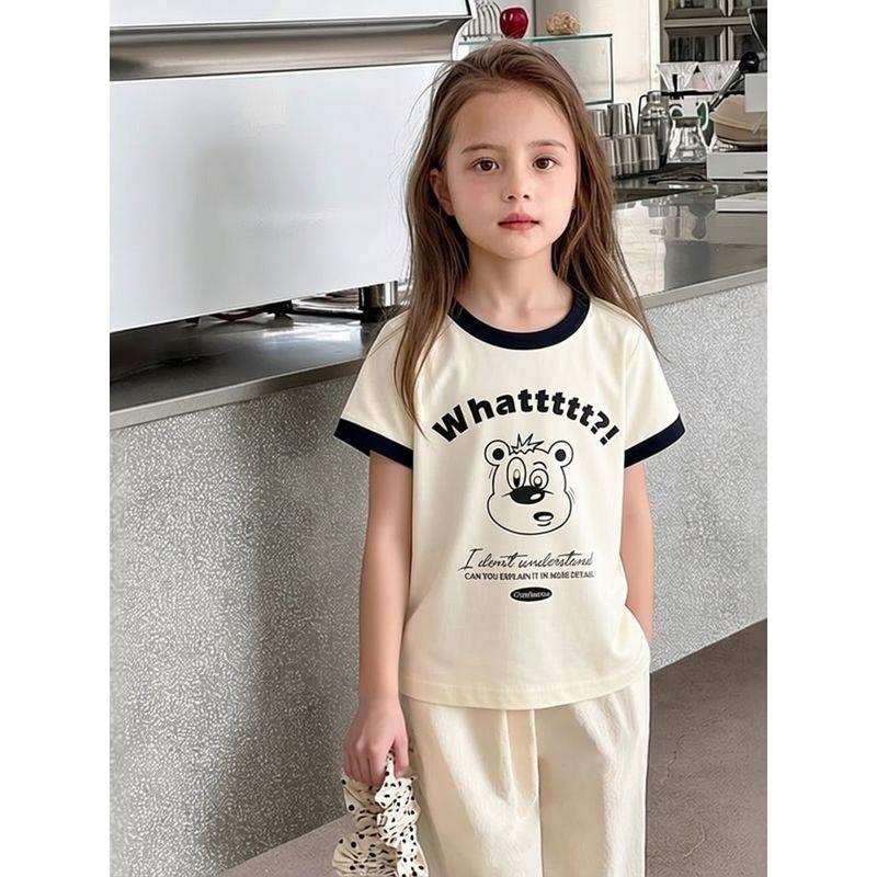 Girls' Korean-Style Children's Clothing 2026 Summer New Style Children's Pure Cotton Cartoon Print Short-Sleeved T-Shirt Baby Fashionable Clothes