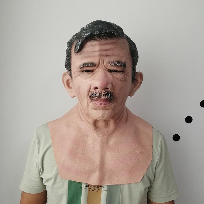Scary old lady and old man face wig, elderly person mask, Halloween party prop