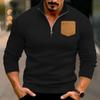 Autumn and Winter New Casual Men's Half Zip Sweater Collar Patch Pocket Padded Pullover Tops