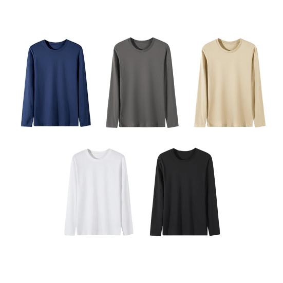 Мужская футболка с длинным рукавом, круглым вырезом, свободного кроя, базовая хлопковая футболка, однотонная, повседневная, для весны и осени