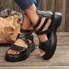 Fashion Women Sandals Summer 2025 Mid Heeled Wedges Shoes for Women Retro Leather Platform Rome Gladiator Sandals Sandalias De Mujer