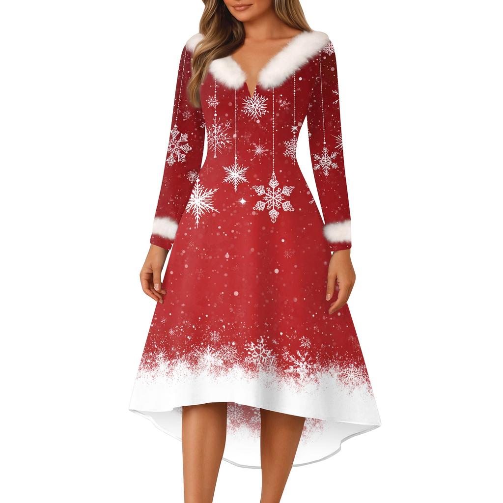 Рождественские платья с принтом для женщин, винтажное рождественское платье миди, повседневные платья, коктейльное платье, вечерние праздничные платья