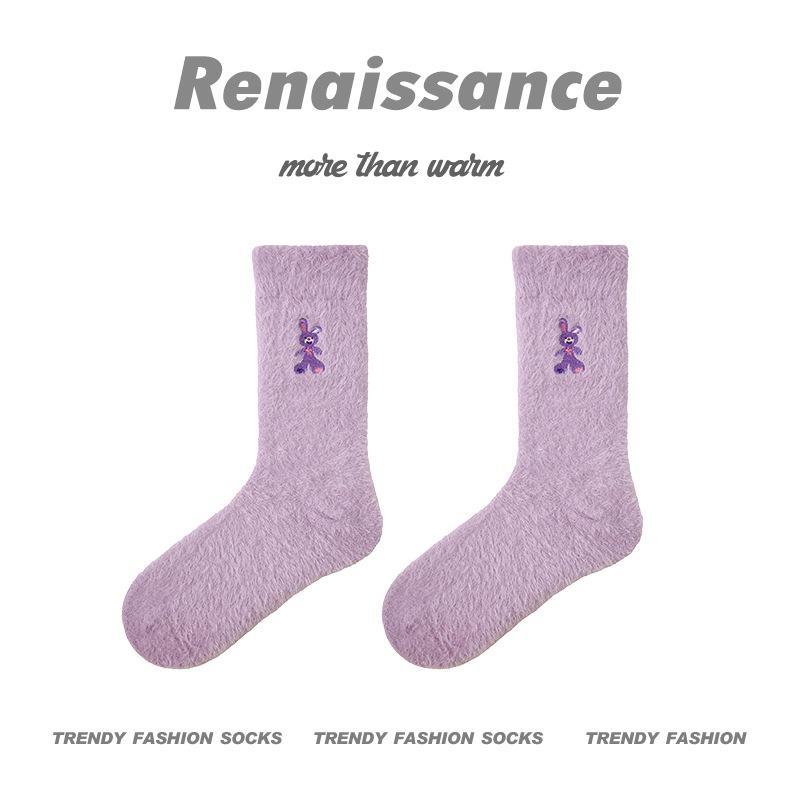 Женские носки Renaissance Plush средней длины с вышитыми животными - толстый искусственный мех норки, идеально подходят для осени и зимы.