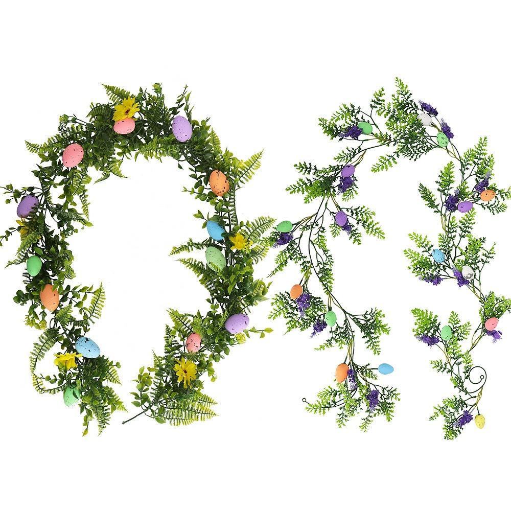 Easter Egg Garland with Artificial Easter Egg Yellow Daisy Greenery Spring Floral Garland Easter Garland for Fireplace Home Table Holiday Easter Decor