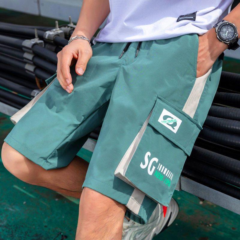 Мужские трендовые шорты-карго, мужские шорты с карманами и буквенным принтом, летние новые модные повседневные прямые шорты, мужские