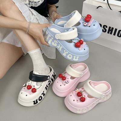 Женские шлепанцы с толстой подошвой, увеличивающие рост, с закрытым носком, весна-лето 2025, новые, для улицы, пляжные, нескользящие и дезодорирующие, студенческие, с отверстиями