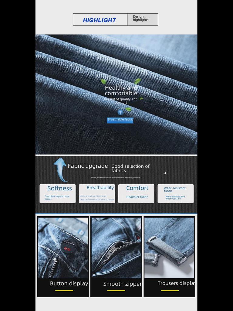 Джинсы для мальчиков корейского стиля Slim Fit светло-голубого цвета с эластичной резинкой - Летняя мода