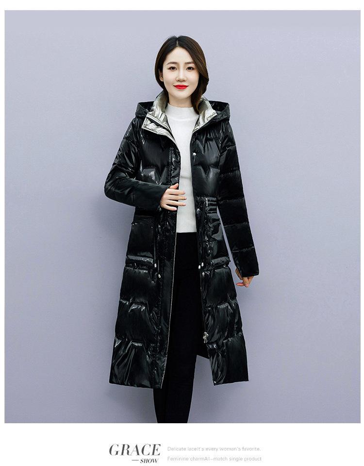 Осенне-зимнее женское однотонное яркое утолщенное теплое пальто средней длины с капюшоном на талии и шнурком