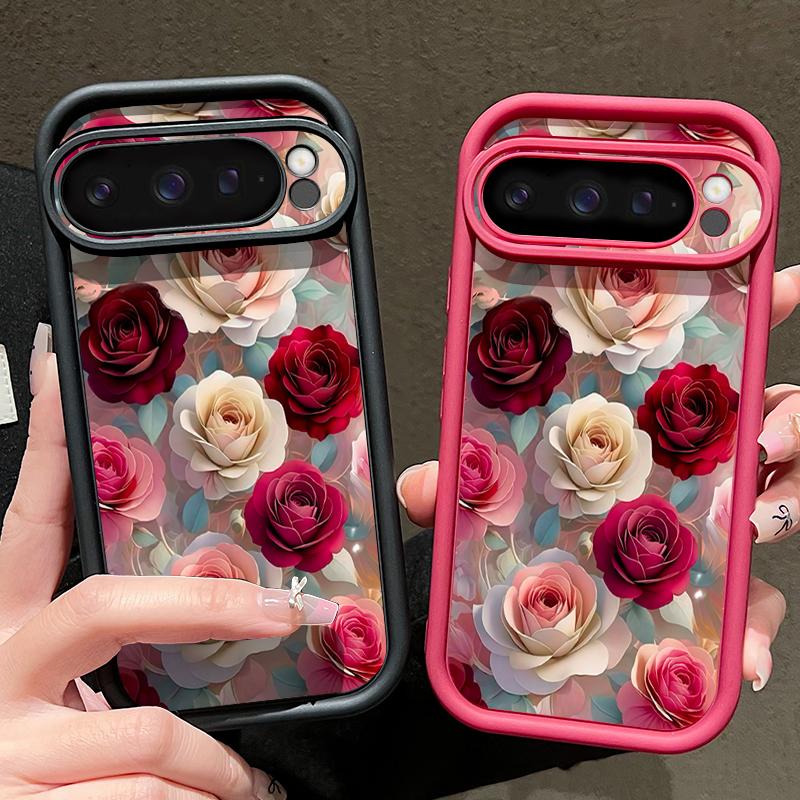 Soft TPU Phone Case For Google Pixel 10 9 8 7 Pro Pixel 9 10 Pro XL 7A 8A 9A Shockproof Red Rose Floral Pattern Silicone Cover