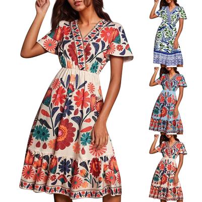 Женское летнее платье свободного покроя для пляжного отдыха, повседневное платье-жилет с глубоким V-образным вырезом, элегантное платье-рубашка