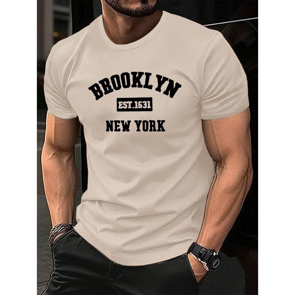 Мужская летняя хлопковая модная свободная спортивная футболка с принтом Brooklyn EST 1631, с круглым вырезом, с коротким рукавом, топ