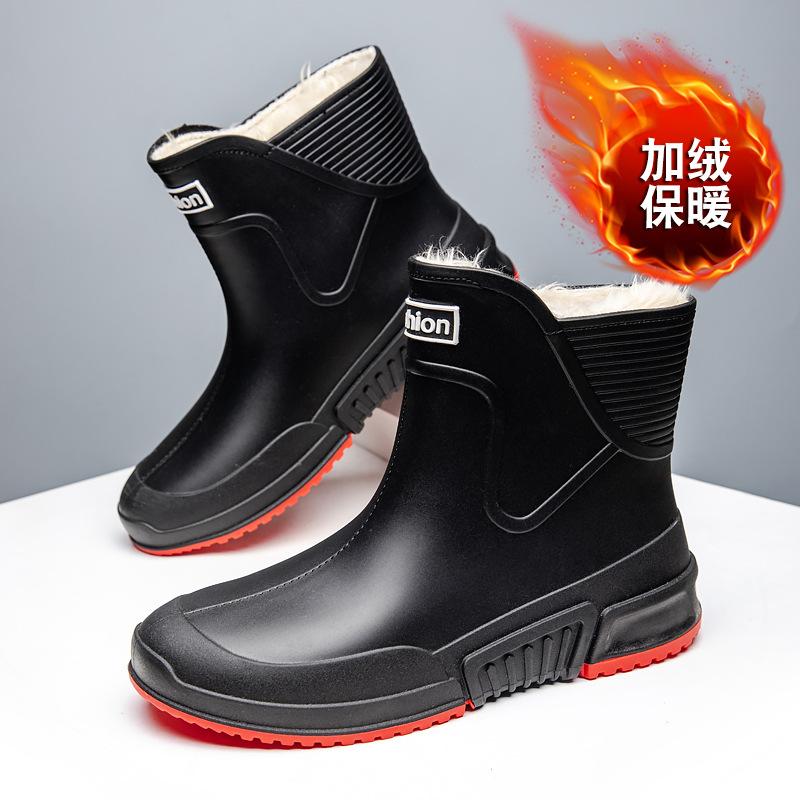Fashion Rain Shoes Men's Trend Short Tube Water Shoes Outer Wear Work Shoes Medium Tube Waterproof Non-slip Wear-resistant Rain Boots Women