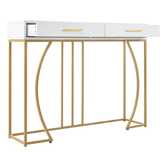 Hallway Table Console with 2 Drawers Light Luxury Modern Metal Golden Frame Living Long Room Farmhouse Behind Sofa Narrow Entryway