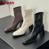 Fashion Female 6CM Heels Footwear Ladies Ankle Modern Boots Square Toe Fashion Zippers Women Stretch Short Boots Pumps Shoes