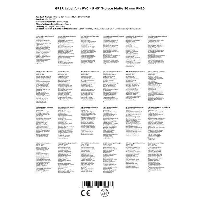 Raccord PVC 45° 50mm PN10 - Solution durable pour plomberie