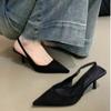 Fashion 2024 New Women's Shoes One-line Fine Heel Pointed Toe Women Sandals Suede High Heels Slingback Women Sandals Zapatos De Mujer