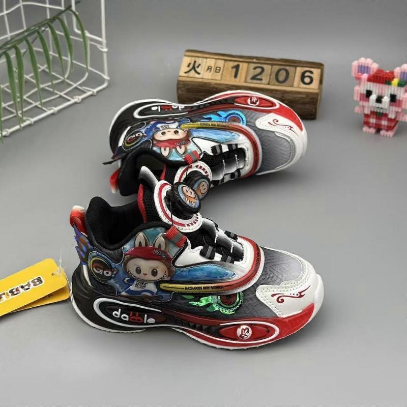 Labubu Kids Cartoon Sneakers 2025 Fall New Style Double Mesh Light Up Shoes Rotating Button Lightweight Running Shoes for Boys