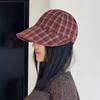 Double-side Baseball Cap Adjustable Peaked Cap Fashion Checkered Hat  for Women