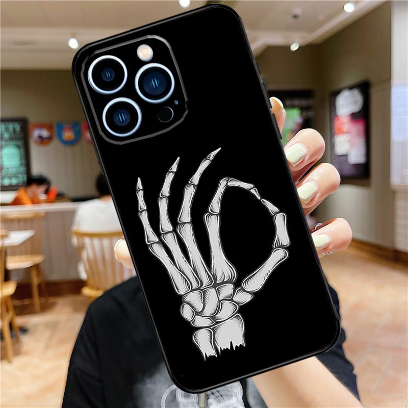 Чехол 'Скелет Средний палец' для iPhone 16 15 11 12 13 14 Pro Max XS XR X 7 8 Plus 12 13 Mini Мягкий чехол