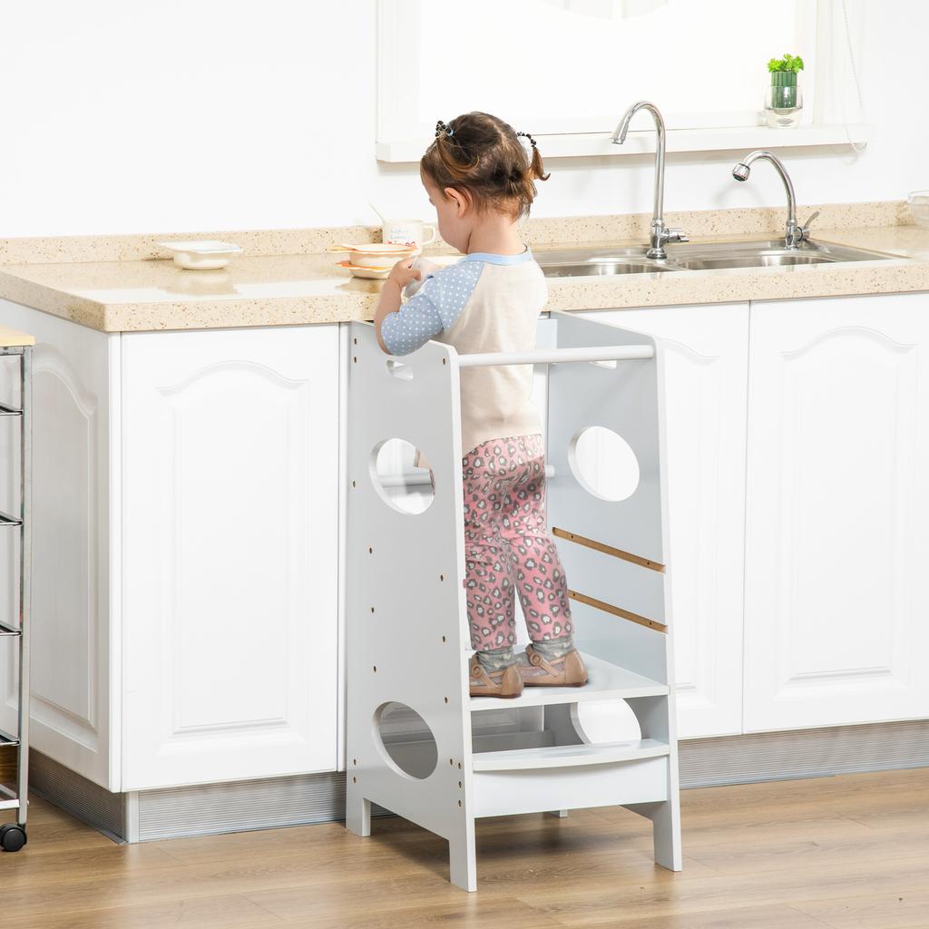 Kids Step Stool Toddler Kitchen Stool with Adjustable Standing Platform, Grey