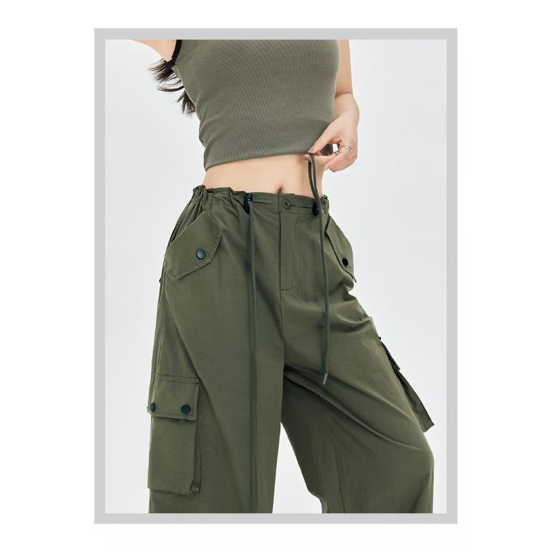 2024 Новые модные женские свободные брюки-карго весна-лето тонкие комбинезоны с карманами высокая талия широкие брюки прямые свободные спортивные брюки элегантные брюки 2391