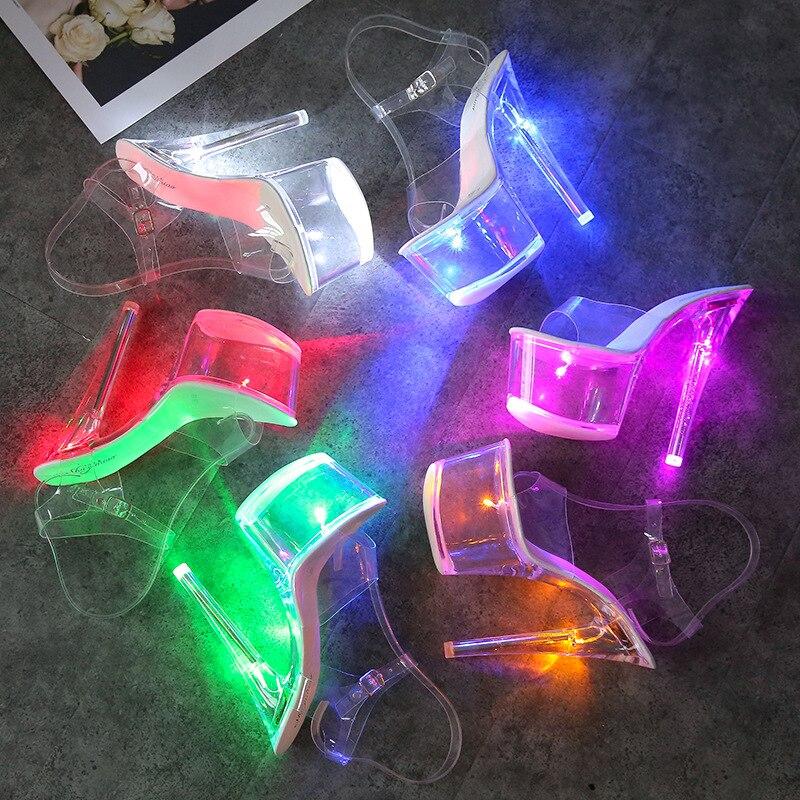 Туфли на высоком каблуке для ночного клуба, светящиеся сандалии, обувь для подиума, для танцев на шесте, с кристаллами, серия 181, каблук 17 см, 7 платформ, LFD