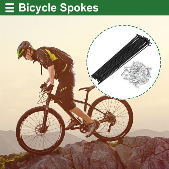 1 Set 14G 187mm Length Bicycle Spokes Nipple Carbon Steel Black Universal
