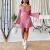 2024 Women's One-Shoulder Bell Sleeve Party Dress - European & American Style