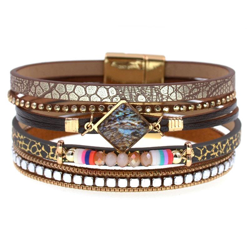 Кожаный браслет Crystal Wrap Bohemia Bangle Женский ювелирный аксессуар