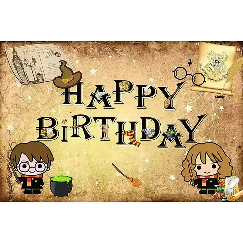 Happy Birthday Party Magic School Theme Decoration Banner Background Magic Boys and Girls Children Photography Background Photo