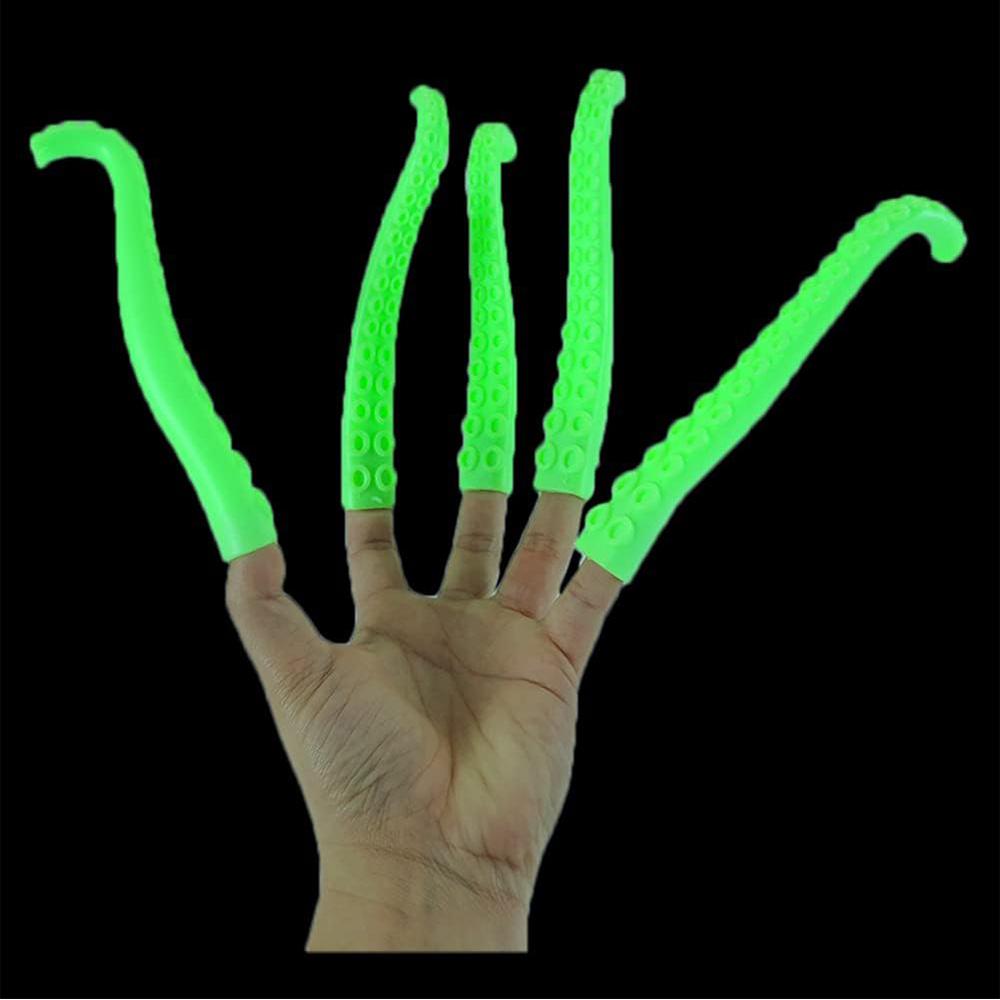 10pcs Green Glow Octopus Tentacle Finger Puppets Tentacle for Party Favors