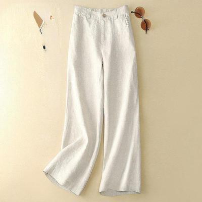 Летние женские повседневные свободные брюки больших размеров с эластичной резинкой на талии, хлопковые льняные тонкие широкие брюки, прямые брюки