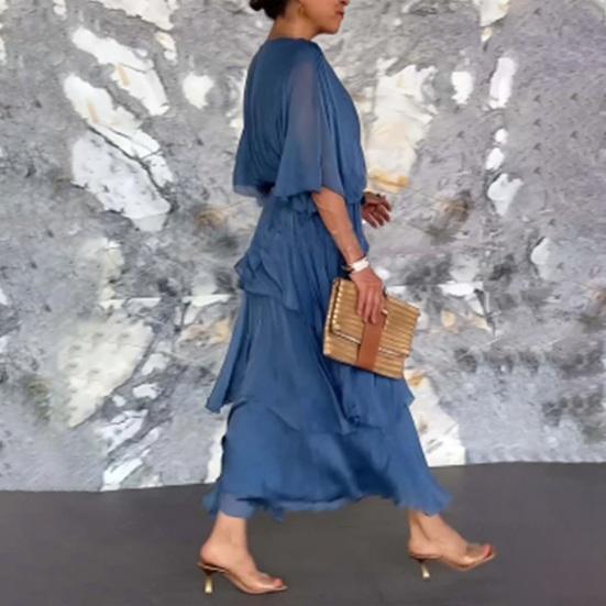 Женское летящее шифоновое платье для гостьи на свадьбе, с оборками, рукавом до локтя, завышенной талией, присборенное платье-запа́х, V-образным вырезом, многоярусное платье-свинг