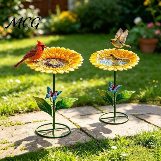 Pollinators Water Dish Metal Sunflower Bee Feeder, Lotus Leaf Butterfly Cup, Outdoor Garden Feeder Watering Station, Bath Bowl for Yard Lawn