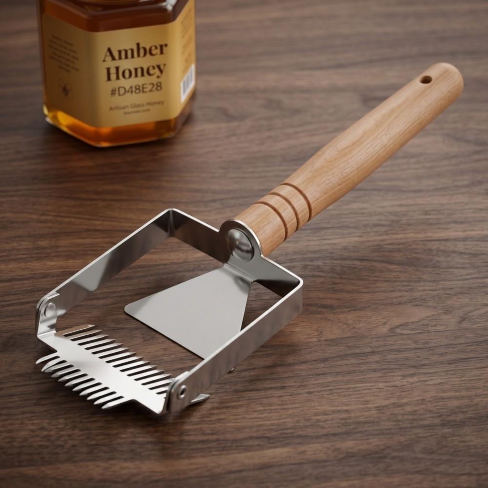 Stainless Steel Honey Scraper Tool Wooden Handle Uncapping Fork Scraper Apiary Supplies