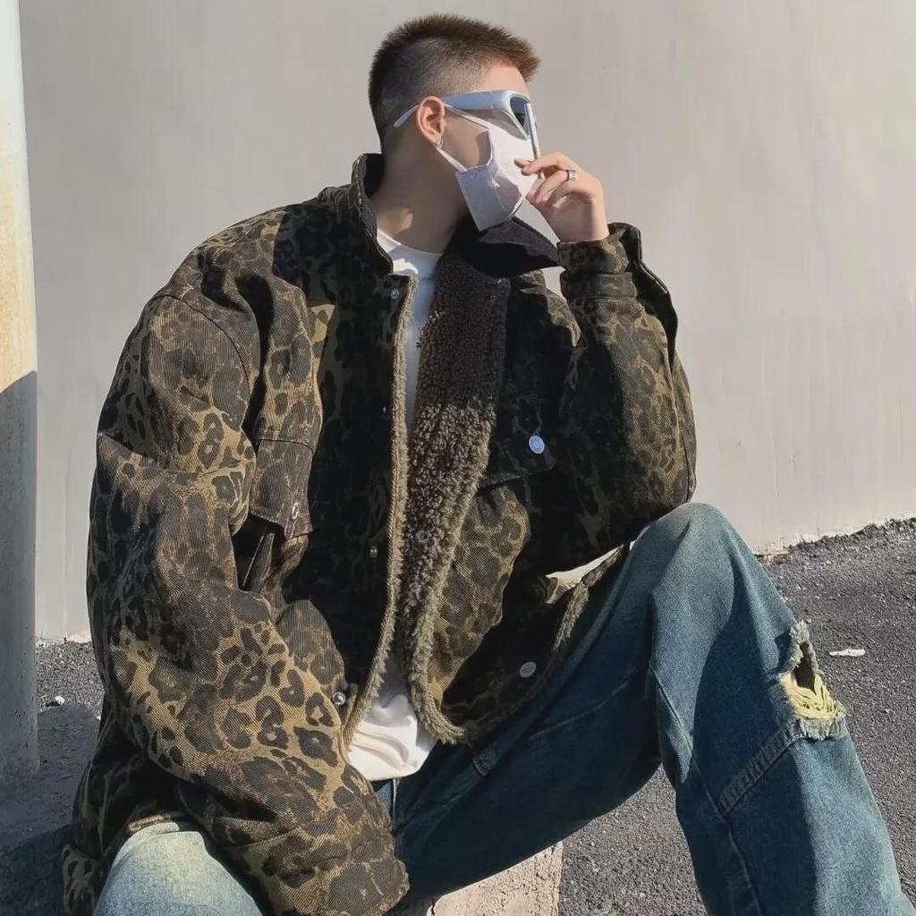 Мужская двусторонняя куртка из хлопка с леопардовым принтом 2023 года — модное зимнее пальто в стиле ретро в европейском и американском стиле