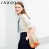 [Same as in the mall] Lagogo's new lace up style, texture, versatile white top for women