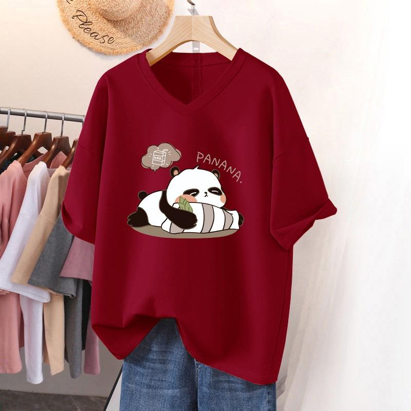 Футболка с коротким рукавом, Свободного кроя, Приталенный топ с V-образным вырезом с принтом для женщин