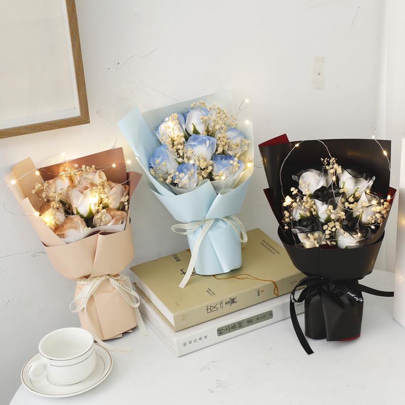 520 Creative Icy Blue Rose and Gypsophila Soap Flower Bouquet for Teacher's Day