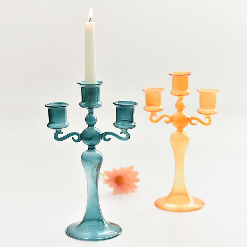 3 Heads Decorative Candle Holders Colorful Glass Flower Vase for Home Decoration Wedding Decoration Centerpieces Candlestic