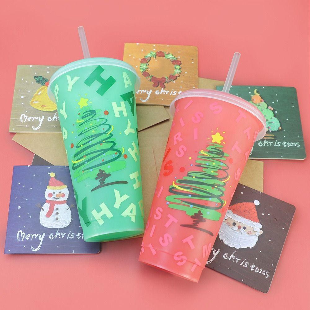 24oz Capacity Cold Drink Cup With Straws Iced Coffee Cup Reusable Straw Cup  Christmas Holiday